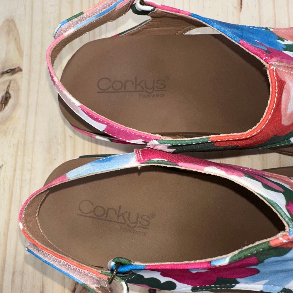 Corkys Carley Wedge Sandals Womens 8 Multicolor Floral Studded Cork Platform - Picture 9 of 12